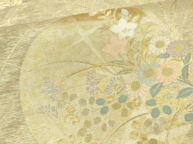 平和屋着物*夏物 六通柄袋帯 立芒に花の丸 金銀糸 正絹 逸品 DAAX0266cm