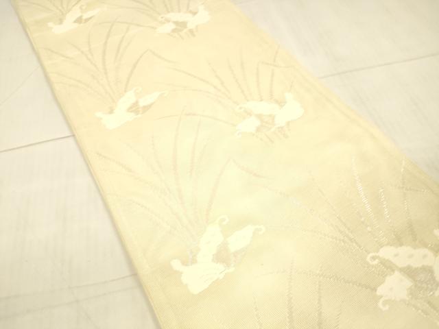 平和屋着物*夏物 六通柄袋帯 舞蝶草葉文 銀糸 正絹 逸品 DAAX0270cm