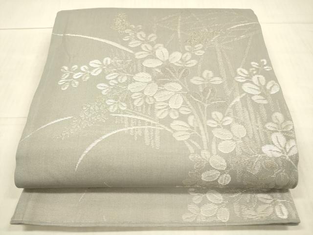 平和屋着物*夏物 六通柄袋帯 籬草葉文 銀糸 正絹 逸品 DAAX0292cm