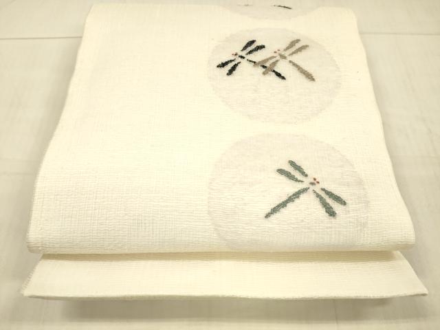 平和屋着物*夏物 太鼓柄袋帯 蜻蛉丸文 銀糸 正絹 逸品 DAAX0303cm