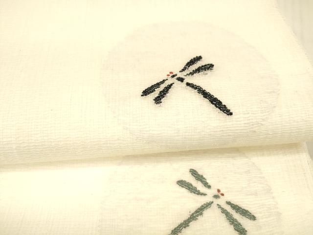 平和屋着物*夏物 太鼓柄袋帯 蜻蛉丸文 銀糸 正絹 逸品 DAAX0303cm