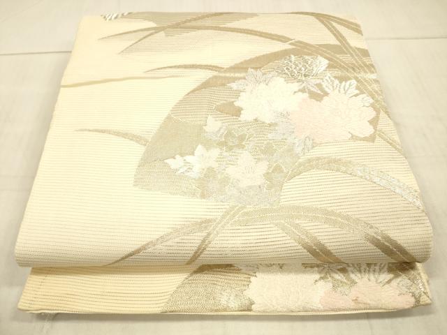 平和屋着物*夏物 六通柄 京袋帯 唐織 地紙草花文 銀糸 正絹 逸品 DAAX0311cm