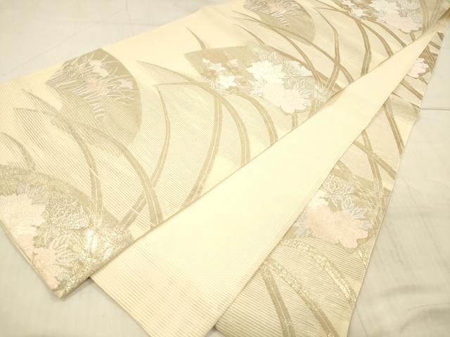 平和屋着物*夏物 六通柄 京袋帯 唐織 地紙草花文 銀糸 正絹 逸品 DAAX0311cm