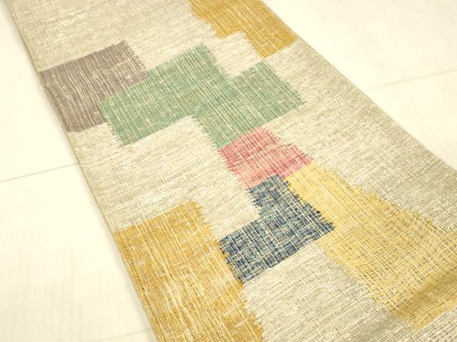 平和屋着物*夏物 六通柄袋帯 抽象文様 銀糸 正絹 逸品 DAAX0320cm