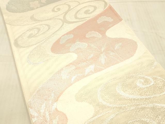 平和屋着物*夏物 西陣 六通柄袋帯 彩夏 流水草花文 銀糸 証紙付き 正絹 逸品 DAAX0322cm