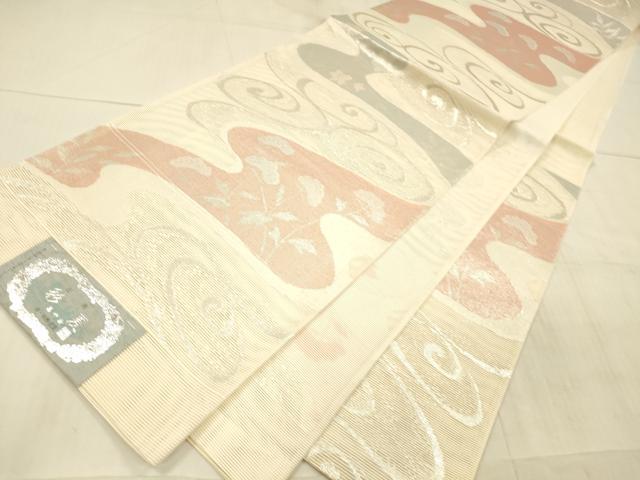 平和屋着物*夏物 西陣 六通柄袋帯 彩夏 流水草花文 銀糸 証紙付き 正絹 逸品 DAAX0322cm