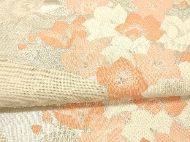 平和屋着物*夏物 六通柄袋帯 流水草花文 銀糸 正絹 逸品 DAAX0326cm