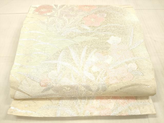 平和屋着物*夏物 六通柄袋帯 草花文 銀糸 正絹 逸品 DAAX0329cm