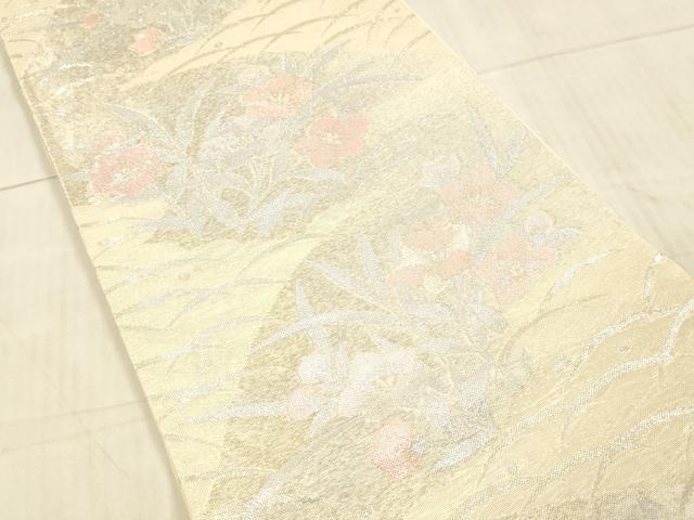 平和屋着物*夏物 六通柄袋帯 草花文 銀糸 正絹 逸品 DAAX0329cm