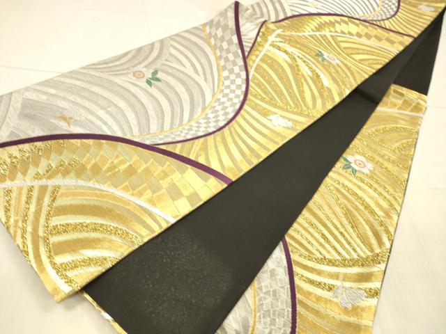 平和屋着物▼六通柄袋帯 舞花文 金銀糸 正絹 逸品 DAAX0363cm