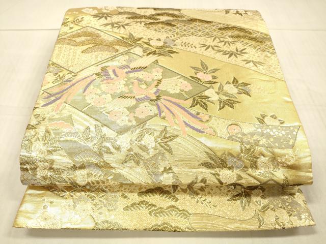 平和屋着物▼六通柄袋帯 鳳凰草花文 金糸 正絹 逸品 DAAX0381cm
