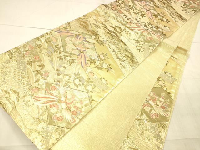 平和屋着物▼六通柄袋帯 鳳凰草花文 金糸 正絹 逸品 DAAX0381cm