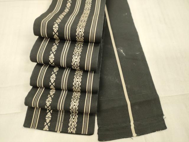 平和屋着物●男性 本場筑前博多織 角帯 献上 黒地 正絹 逸品 DAAX0385cm