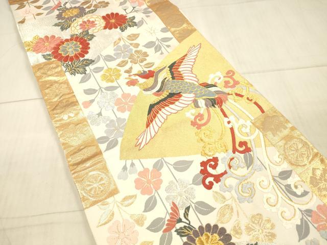 平和屋着物●六通柄袋帯 唐織 鳳凰草花文 金銀糸 正絹 逸品 DAAX0400cm