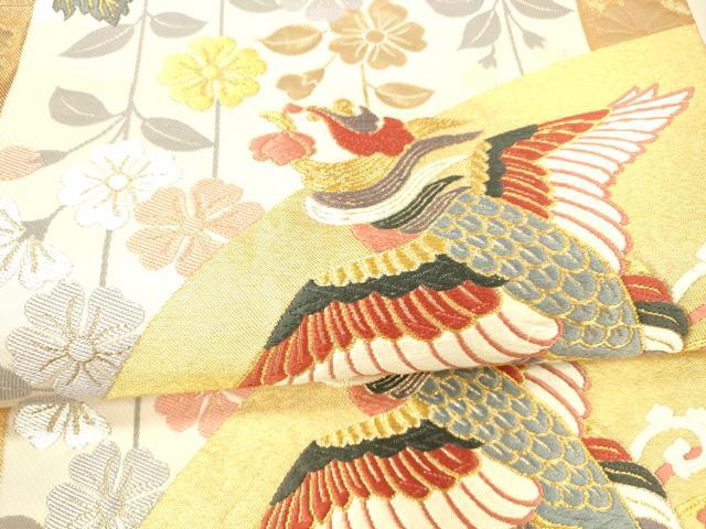 平和屋着物●六通柄袋帯 唐織 鳳凰草花文 金銀糸 正絹 逸品 DAAX0400cm