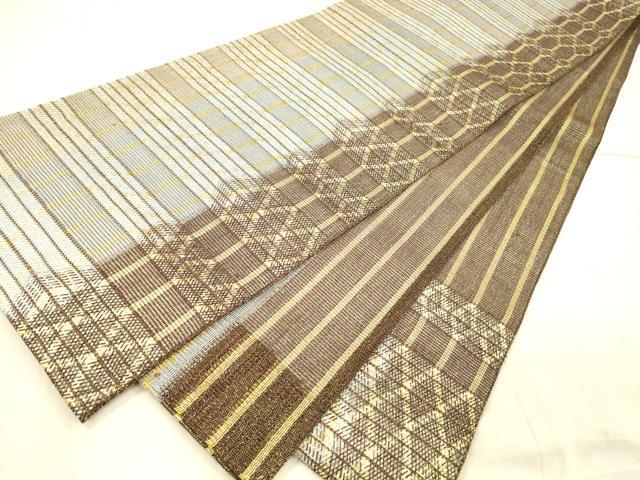 平和屋着物*夏物 太鼓柄袋帯 横段抽象文 金糸 正絹 逸品 DAAX0461cm