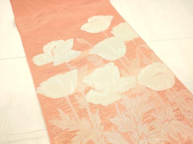 平和屋着物*夏物 太鼓柄 本袋帯 草花文 銀糸 正絹 逸品 DAAX0469cm