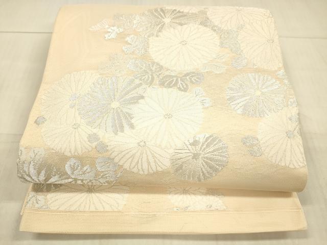 平和屋着物*夏物 六通柄袋帯 草花文 銀糸 正絹 逸品 DAAX0473cm