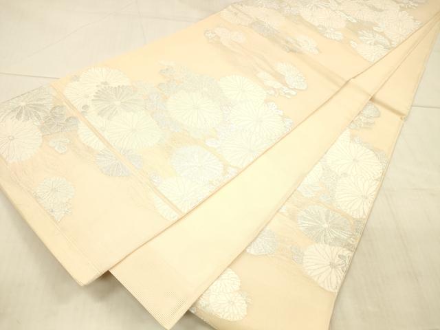 平和屋着物*夏物 六通柄袋帯 草花文 銀糸 正絹 逸品 DAAX0473cm