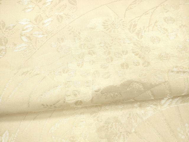平和屋着物*夏物 六通柄袋帯 扇面草花文 銀糸 正絹 逸品 DAAX0478cm