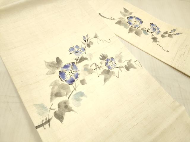 平和屋着物*夏物 九寸名古屋帯 手描き 朝顔 麻 逸品 DAAX0491cm