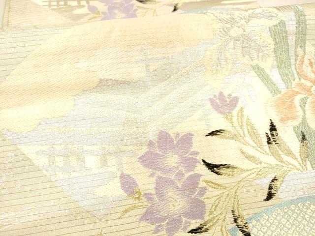 平和屋着物*夏物 アンティーク 大正ロマン 丸帯 引き抜き帯 唐織 風景鹿の子草花文 銀糸 正絹 逸品 DAAX0507cm