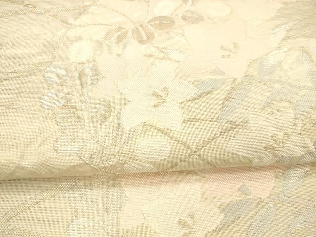 平和屋着物*夏物 六通柄袋帯 草花文 金銀糸 正絹 逸品 DAAX0508cm
