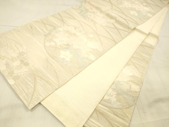 平和屋着物*夏物 六通柄袋帯 草花文 金銀糸 正絹 逸品 DAAX0508cm