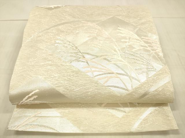 平和屋着物*夏物 六通柄袋帯 草葉文 銀糸 正絹 逸品 DAAX0509cm