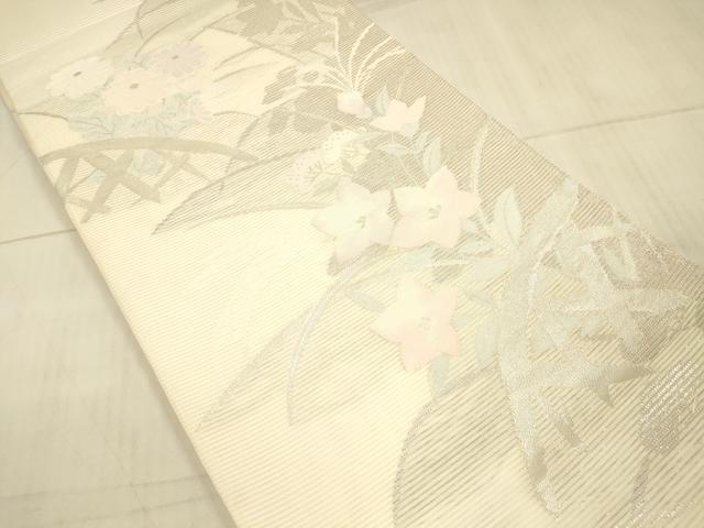 平和屋着物*夏物 六通柄袋帯 籬草花文 銀糸 正絹 逸品 DAAX0513cm