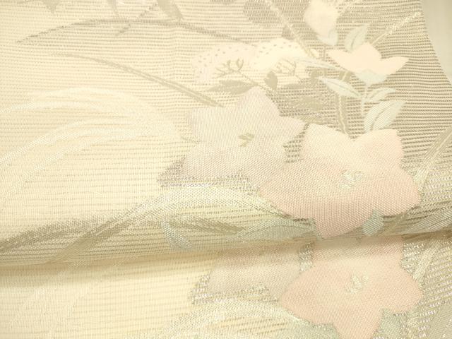 平和屋着物*夏物 六通柄袋帯 籬草花文 銀糸 正絹 逸品 DAAX0513cm