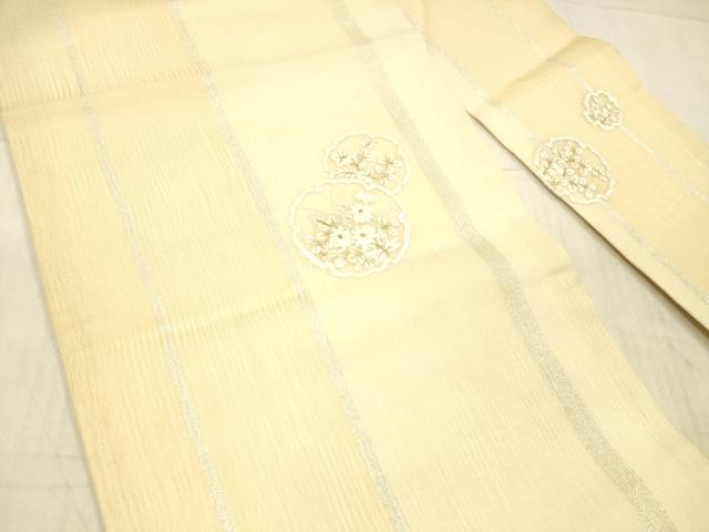 平和屋着物*夏物 九寸名古屋帯 総刺繍 雪輪草花文 金銀糸 正絹 逸品 DAAX0516cm