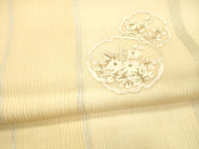 平和屋着物*夏物 九寸名古屋帯 総刺繍 雪輪草花文 金銀糸 正絹 逸品 DAAX0516cm