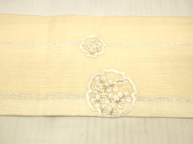 平和屋着物*夏物 九寸名古屋帯 総刺繍 雪輪草花文 金銀糸 正絹 逸品 DAAX0516cm