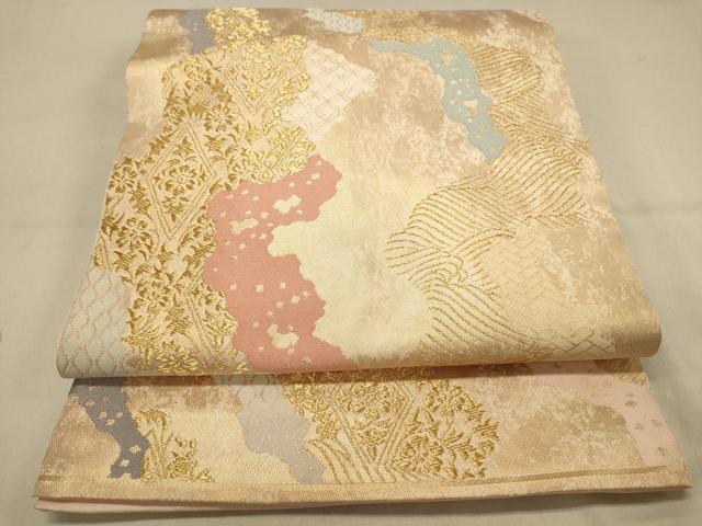平和屋着物◎全通柄 本袋帯 道長流水花菱文 金糸 引箔 正絹 逸品 DAAX0554jm