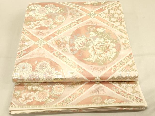 平和屋着物◎六通柄袋帯 彩手織錦 天井花丸文 金糸 引箔 正絹 逸品 DAAX0578jm