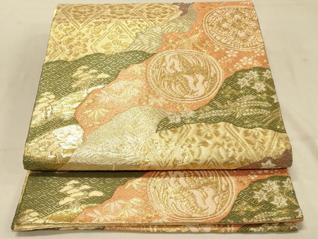 平和屋着物◎佐賀錦 六通柄袋帯 道長文 金糸 正絹 逸品 DAAX0604jm