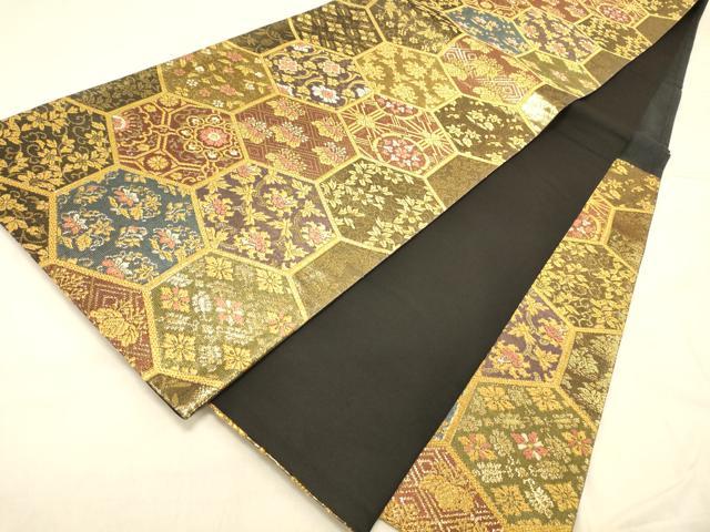 平和屋着物◎六通柄袋帯 亀甲花文 金糸 正絹 逸品 DAAX0620jm
