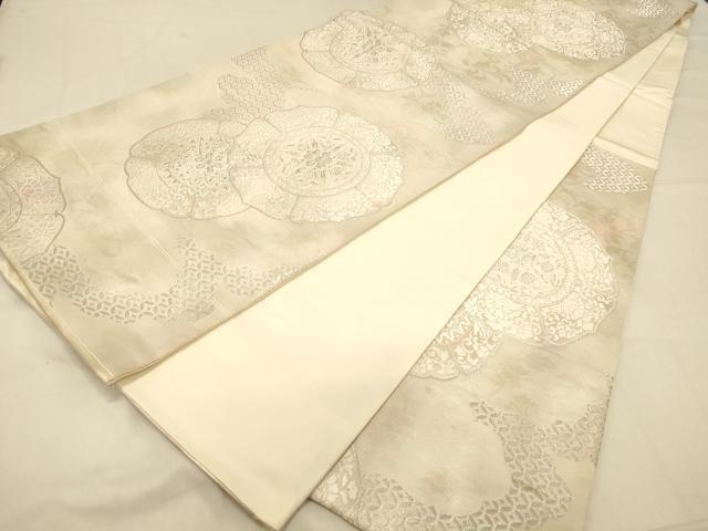 平和屋着物◎六通柄袋帯 唐織 鏡裏花文 銀糸 正絹 逸品 DAAX0627jm