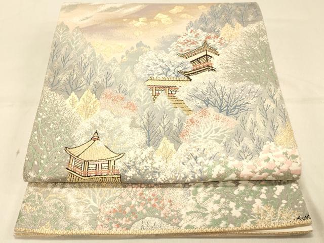 平和屋着物◎六通柄袋帯 唐織 光悦錦シルクロード 風景樹林文 金糸 正絹 逸品 DAAX0639jm