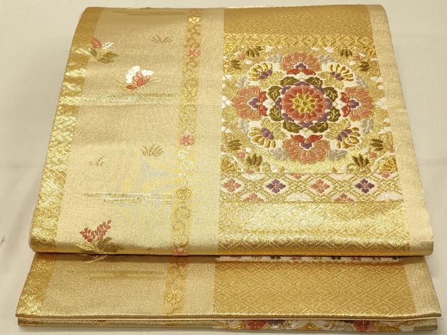 平和屋着物◎六通柄袋帯 唐織 正倉院鴛鴦花文 金糸 正絹 逸品 DAAX0652jm