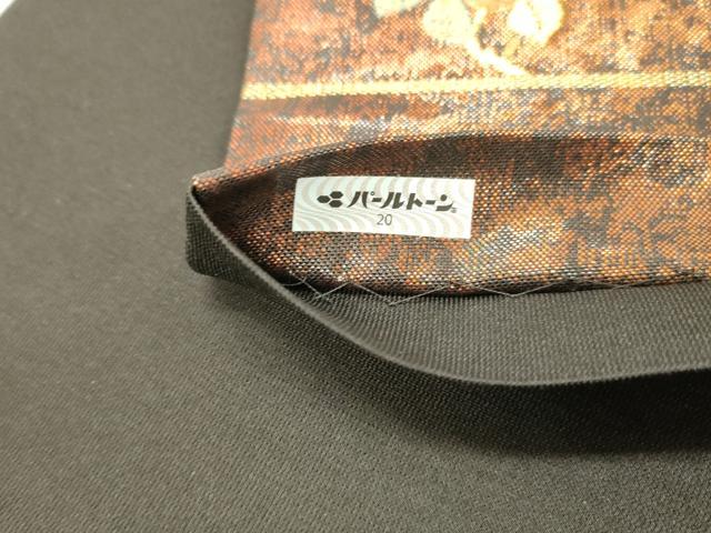 平和屋着物◎六通柄袋帯 唐織 扇面草花文 黒地 金糸 正絹 逸品 DAAX0680jm