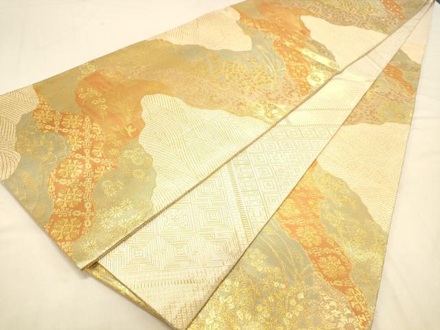 平和屋着物◎佐賀錦 両面 六通柄袋帯 道長花鳥文 金糸 正絹 逸品 DAAX0693jm
