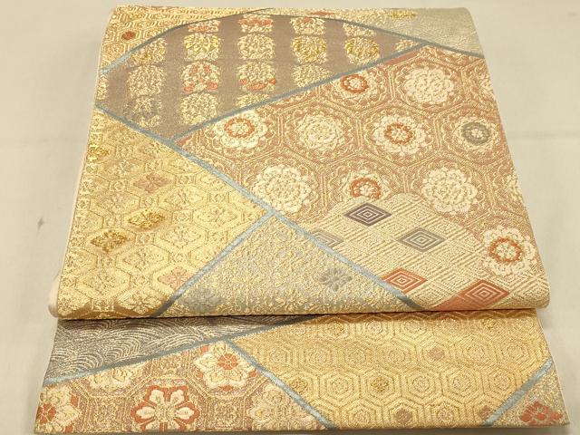 平和屋着物◎六通柄袋帯 切嵌正倉院花文 金糸 正絹 逸品 DAAX0706jm