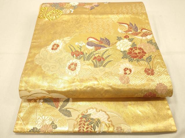平和屋着物◎六通柄袋帯 唐織 鴛鴦花文 金糸 引箔 正絹 逸品 DAAX0711jm