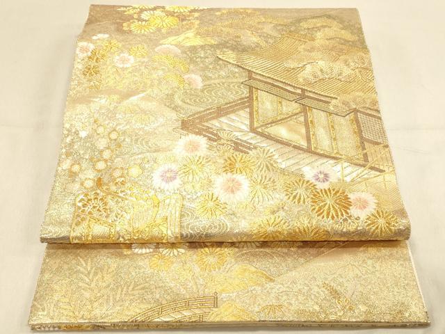 平和屋着物◎六通柄袋帯 御殿蒔絵 金糸 正絹 逸品 DAAX0723jm