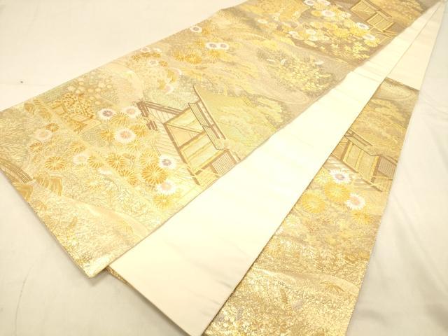 平和屋着物◎六通柄袋帯 御殿蒔絵 金糸 正絹 逸品 DAAX0723jm