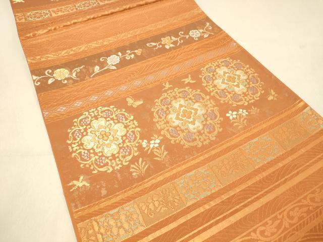平和屋着物◎六通柄袋帯 唐織 正倉院横段花文 金糸 引箔 正絹 逸品 DAAX0732jm