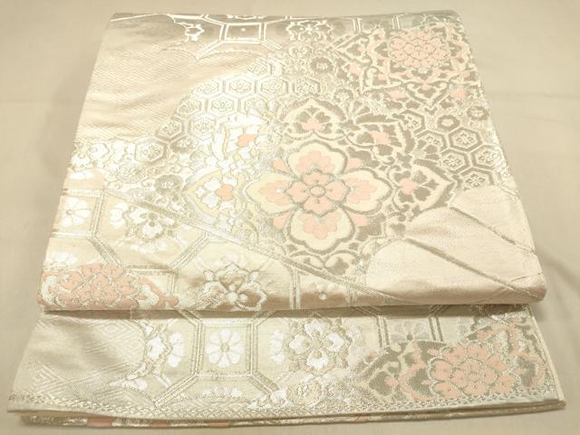 平和屋着物◎六通柄袋帯 正倉院花文 銀糸 正絹 逸品 DAAX0743jm