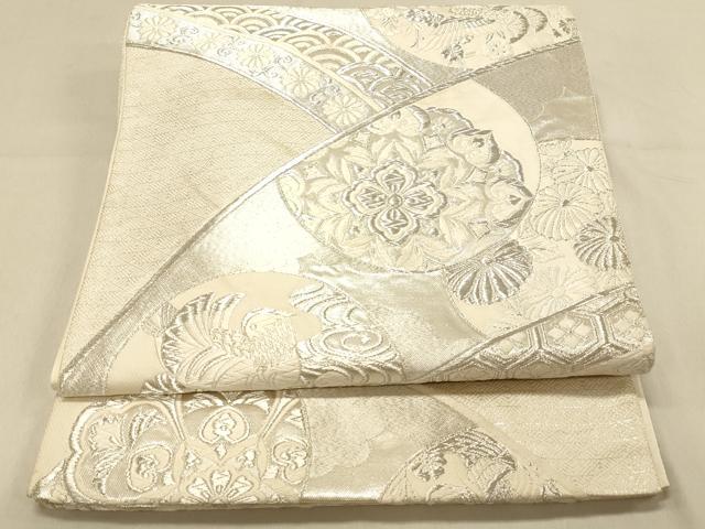 平和屋着物◎六通柄袋帯 唐織 正倉院花鳥文 銀糸 正絹 逸品 DAAX0745jm